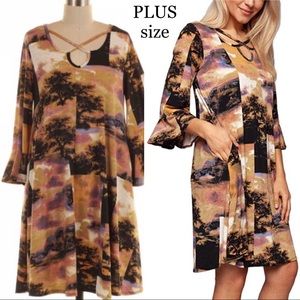 🌳Tree Print Plus Size Tunic Dress With Pocket P3